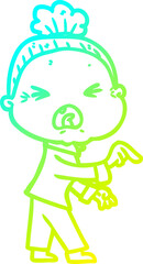 cold gradient line drawing cartoon angry old woman