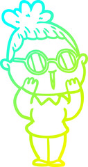 cold gradient line drawing cartoon woman wearing spectacles