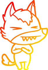 warm gradient line drawing angry wolf cartoon