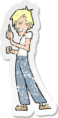 retro distressed sticker of a cartoon angry man arguing