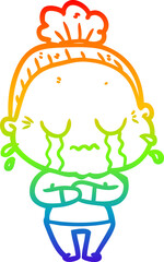 rainbow gradient line drawing cartoon crying old lady