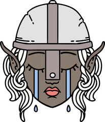 crying elven fighter character face illustration