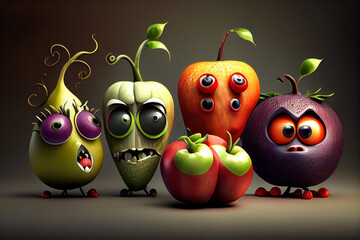 party fruit monster friends illustration Generative AI