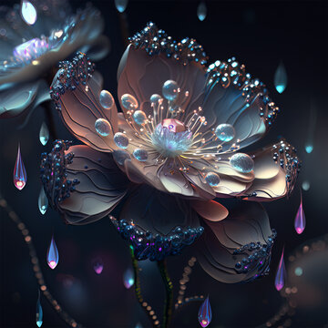 Magical flower with silver pearls and gems