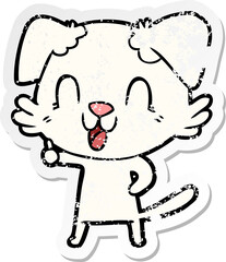 distressed sticker of a laughing cartoon dog