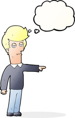 cartoon pointing man with thought bubble