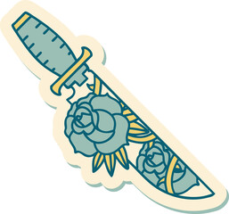 tattoo style sticker of a dagger and flowers