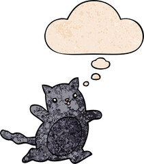 cartoon cat and thought bubble in grunge texture pattern style