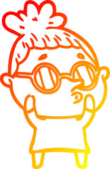 warm gradient line drawing cartoon woman wearing glasses