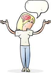 cartoon intelligent woman with speech bubble