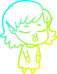 cold gradient line drawing pretty cartoon elf girl