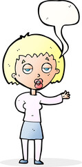 cartoon bored woman with speech bubble