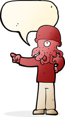 cartoon alien monster man with speech bubble