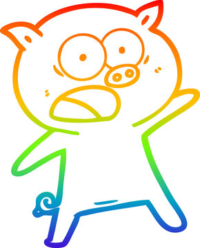 recommend clip art: rainbow gradient line drawing cartoon pig shouting