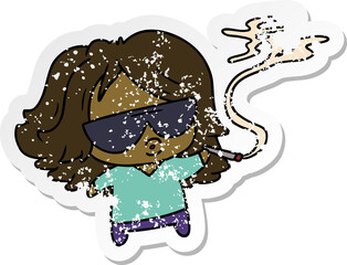 distressed sticker cartoon cute kawaii smoking a joint