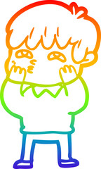 rainbow gradient line drawing cartoon curious man