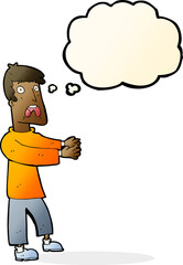 cartoon terrified man with thought bubble
