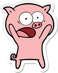 sticker of a cartoon pig shouting