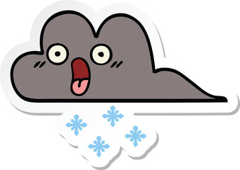 sticker of a cute cartoon storm snow cloud