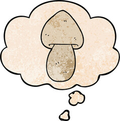 cartoon mushroom and thought bubble in grunge texture pattern style