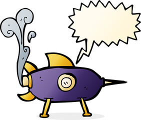 cartoon space rocket with speech bubble