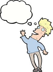 cartoon happy man with thought bubble