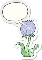 cartoon wild flower and speech bubble distressed sticker