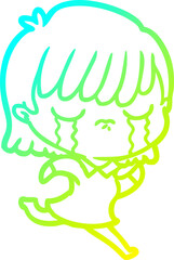 cold gradient line drawing cartoon woman crying