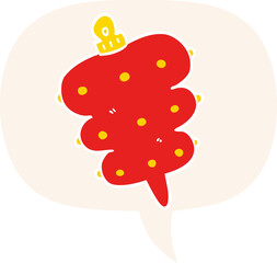 cartoon christmas decoration and speech bubble in retro style