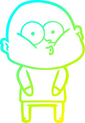 cold gradient line drawing cartoon bald man staring