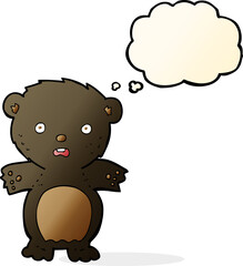 frightened black bear cartoon with thought bubble