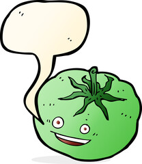 cartoon green tomato with speech bubble