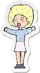 retro distressed sticker of a cartoon worried woman