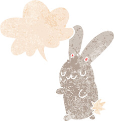cute cartoon rabbit and speech bubble in retro textured style