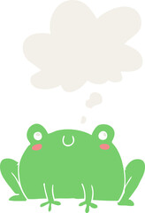 cartoon frog and thought bubble in retro style