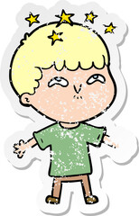 distressed sticker of a cartoon amazed boy