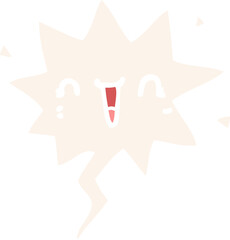 happy cartoon face and speech bubble in retro style