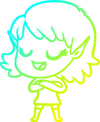 cold gradient line drawing happy cartoon elf girl