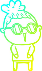 cold gradient line drawing cartoon woman wearing spectacles