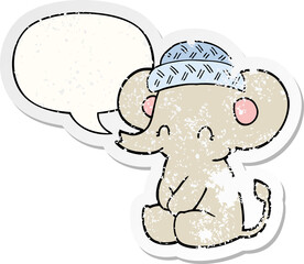 cartoon cute elephant and speech bubble distressed sticker