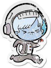 distressed sticker of a angry cartoon space girl running