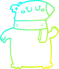 cold gradient line drawing cartoon bear with scarf