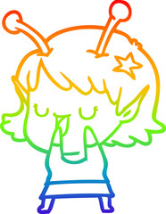 rainbow gradient line drawing happy alien girl cartoon