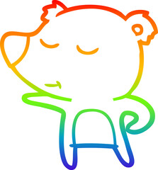 rainbow gradient line drawing happy cartoon bear pointing