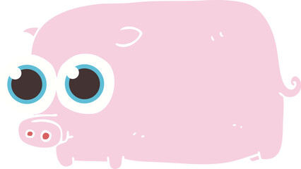 flat color illustration of a cartoon piglet with big pretty eyes