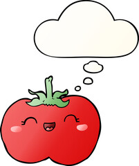cartoon tomato and thought bubble in smooth gradient style