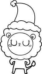line drawing of a lion wearing santa hat