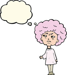 cartoon old lady with thought bubble