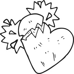 black and white cartoon broken heart