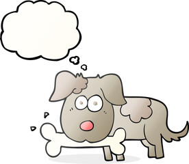 thought bubble cartoon dog with bone